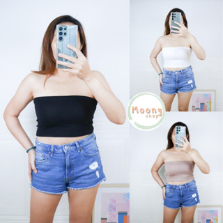 🍭Moonyshop🍭Strapless Top เสื้อเกาะอกผ้าเรย่อน ไซส์ใหญ่ ผ้านิ่ม อก 36-50 นิ้ว ใส่ไม่ได้เปลี่ยนได้ # 511