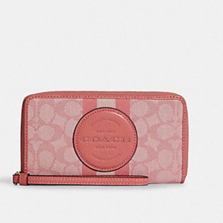 DEMPSEY LARGE PHONE WALLET IN SIGNATURE JACQUARD WITH STRIPE AND COACH PATCH (COACH C9073) GOLD/TAFFY