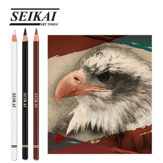 ดินสอชาโคล ดินสอชาโคล ดินสอสเก็ตซ์ ดินสอสี สีขาว/น้ำตาล/ดำ SEIKAI SE2828  CHARCOAL PENCIL [S24]