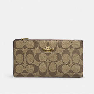 SLIM ZIP WALLET IN SIGNATURE CANVAS (COACH C8714) GOLD/KHAKI SADDLE 2