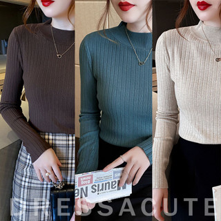 พร้อมส่ง 🧸 935 เสื้อไหมพรมคอเต่าแขนยาว ร่องใหญ่ ผ้านิ่มสีพื้น 🧸