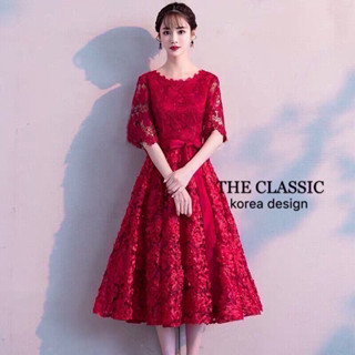 The classic korea design presents  เดรสลูกไม้ปักเลื่อม ช่วงบนใช้ผ้าลูกไม้เนื้อดีทอแน่น มีน้ำหนัก เอวผูกโบว์