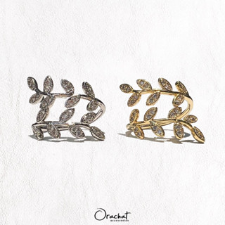 Giant olive leaf ring. (แหวนใบมะกอก งานชุบทองคำขาว เพชร CZ)