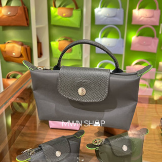 Longchamp mini LE PLIAGE Pouch เทา ของแท้จากชอป พร้อมถุงกระดาษจากชอป