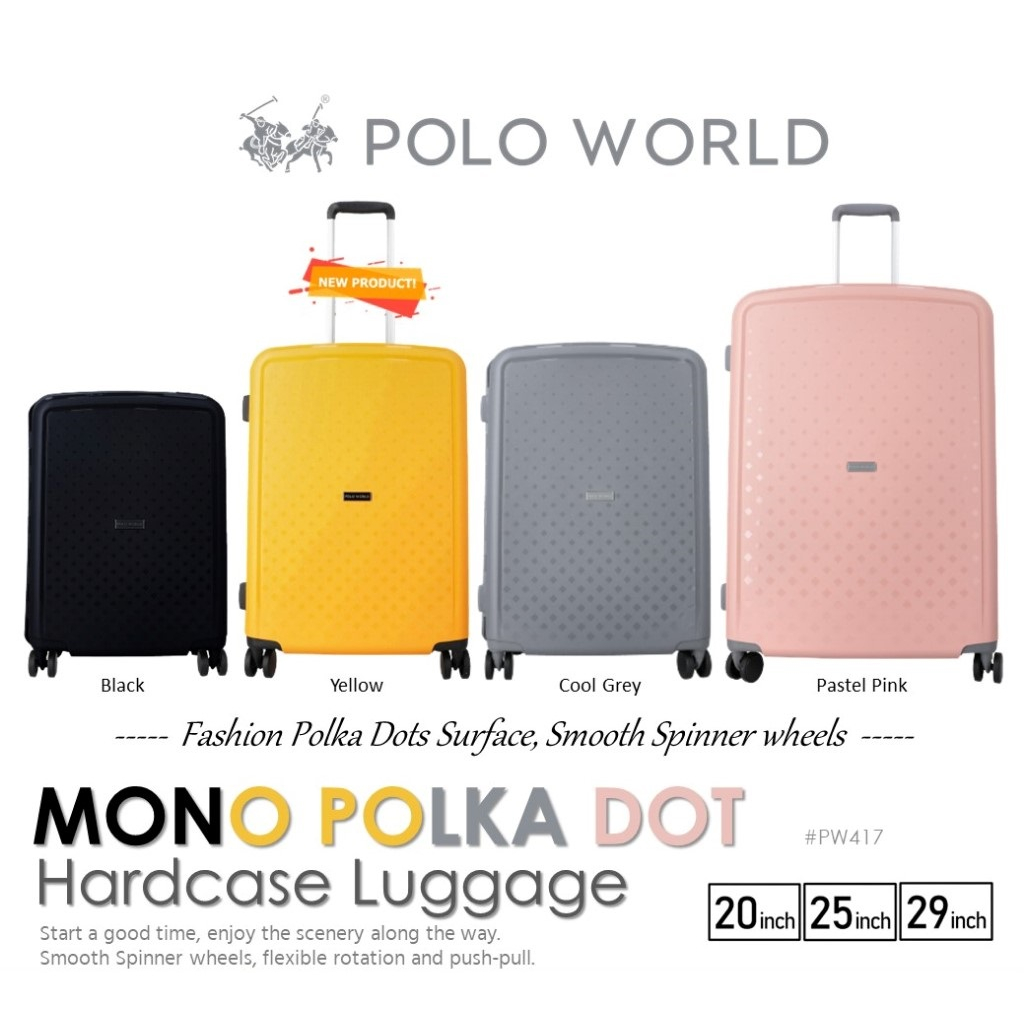 POLO WORLD กระเป๋าเดินทาง PW417 Mono Polka Dot Hardcase Luggage กระเป๋าเดินทางล้อลาก โปโลเวิล์ด มีรับประกัน 2 ปี