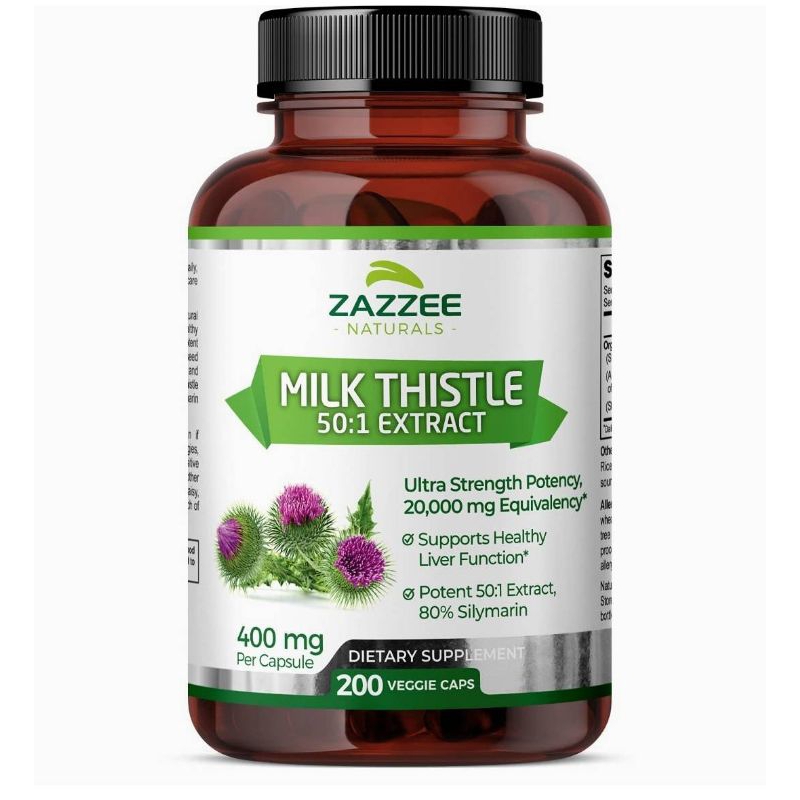 💥พร้อมส่ง💥Zazzee Organic Milk Thistle 20,000 mg, 200 Capsules, Potent
