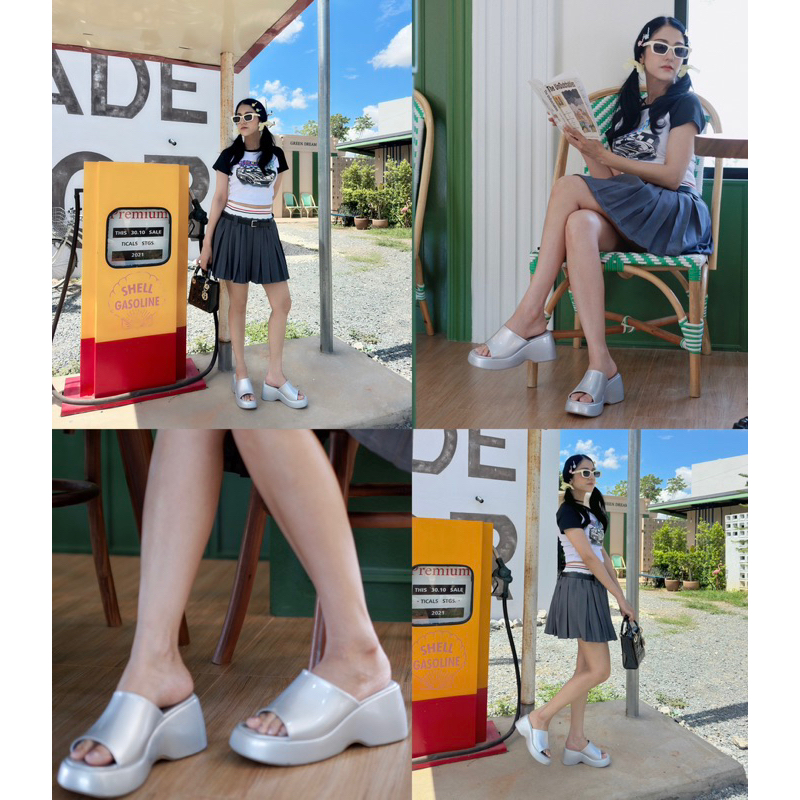 {พร้อมส่ง}รองเท้าส้นสีสันแบบตัวแม่ใส่สวยขายาวเพรียว #รุ่นสวม - รูปที่ 4