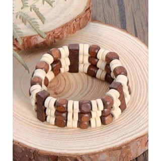 พร้อมส่ง กำไลข้อมือลูกปัดไม้ Wooden Layered Beaded Bracelet