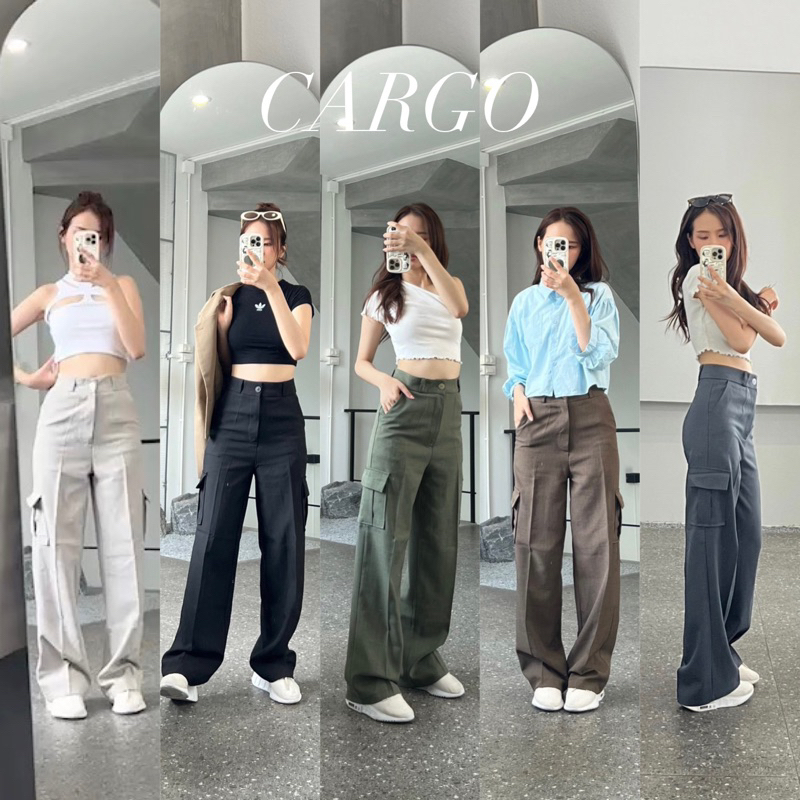 พร้อมส่ง (XS-3XL) กางเกงคาร์โก้เอวสูง มีกระเป๋าใช้งานได้จริง มีน้ำหนัก