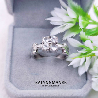 G6410 แหวนพลอยไวท์โทพาซแท้ ( White topaz )  ตัวเรือนเงินแท้ 925 ชุบทองคำขาว ไซส์ 53 แก้ไซส์ฟรี