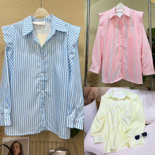 เสื้อเชิ๊ต fairy shoulder shirt ลายริ้วมี 3 สี เสื้อเชิ้ตใส่ทำงานใส่เที่ยว #TP007