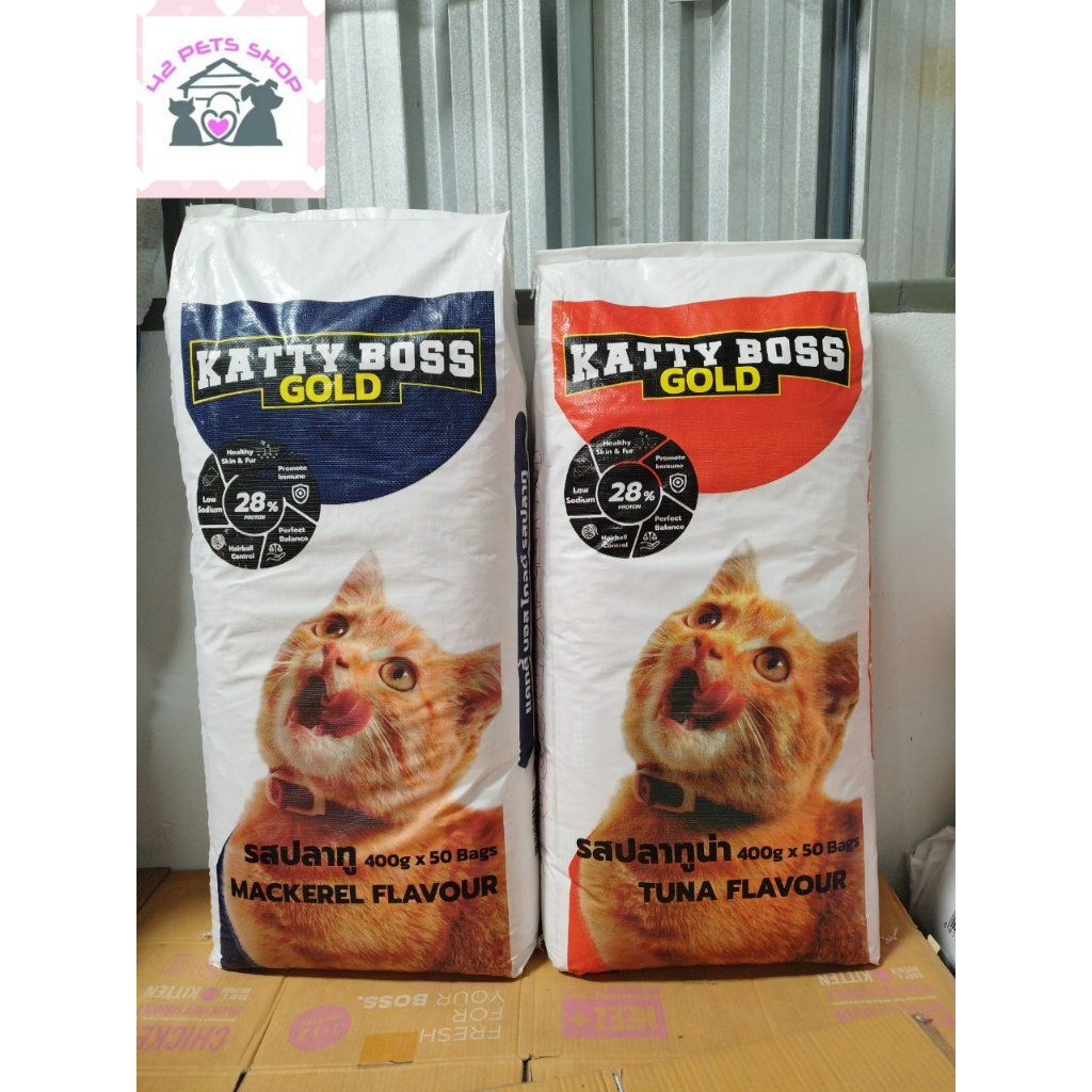 🐶🌸Pet4You🌸🐱 อาหารแมว Katty Boss แคตตี้บอส ราคาถูก กระสอบ ขนาด400กรัม×50ถุง 20kg
