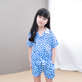 QueenCows Kids ชุดเซ็ตเสื้อแขนสั้น Bleu Print Set (Blue)