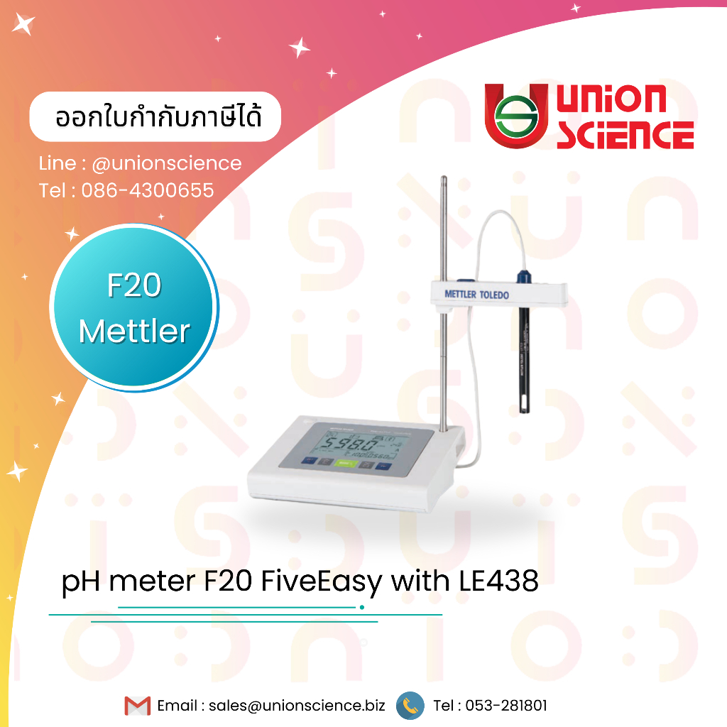 pH Meter F20 FiveEasy ยี่ห้อ Mettler Toledo ชนิดแบบตั้งโต๊ะ พร้อม pH/Temp plastic electrode LE438