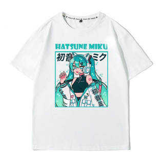 Hatsune Miku เสื้อยืดผ้าฝ้ายผู้หญิงการ์ตูนญี่ปุ่นอะนิเมะ ins แนวโน้มการพิมพ์ miku คอกลมแขนสั้นด้านบน