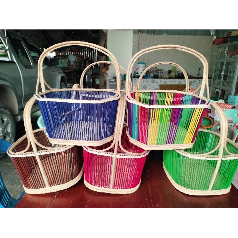 โครงเปล่าตะกร้าทรงแปดเหลี่ยมถักขอบ แถมชุดเส้นสาน 1 มัด - รูปที่ 7