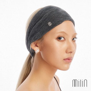 [MILIN] Best Friend Metallic stretch polyester with crystal M logo Hair band ผ้าเมทาลิคคาดผมปักตัว M