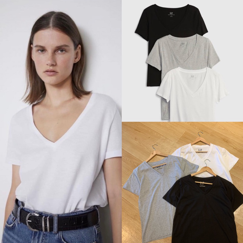 เสื้อยืดคอวี แบรนด์ GAP