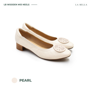 LA BELLA รุ่น LB WOODEN MID HEELS - PEARL