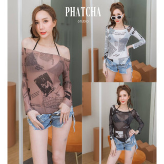 บอดี้สูทปาดไหล่งานป้ายphatcha(pa1)บอดี้สูทซีทรูเปิดไหล่แขนยาว ตัวเสื้อพิมพ์ลายทั้งตัวเนื้อผ้ายืดหยุ่นสูง บอดี้สูทซีทรู