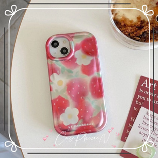 เคสไอโฟน iphone 11 14 Pro Max ins สไตล์ใหม่ ดอกสตรอเบอรี่ ขอบเต็ม ป้องกันการตก เคส iphone 12 13 Pro Case for iPhone