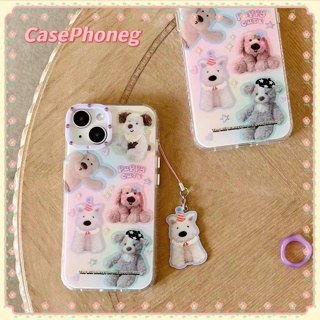 🍑CasePhoneg🍑ป้องกันการหล่น ขอบเต็ม iPhone 11 14 pro max พร้อมโซ่ การ์ตูน หมีน้อย เส้นขอบโปร่งใส case for iPhone 12 13