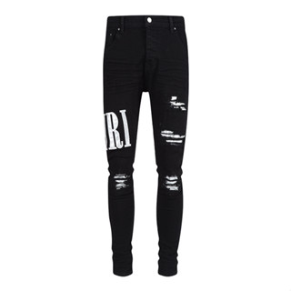 AMIRI tide brand slim high street letters light-colored mid-waist jeans