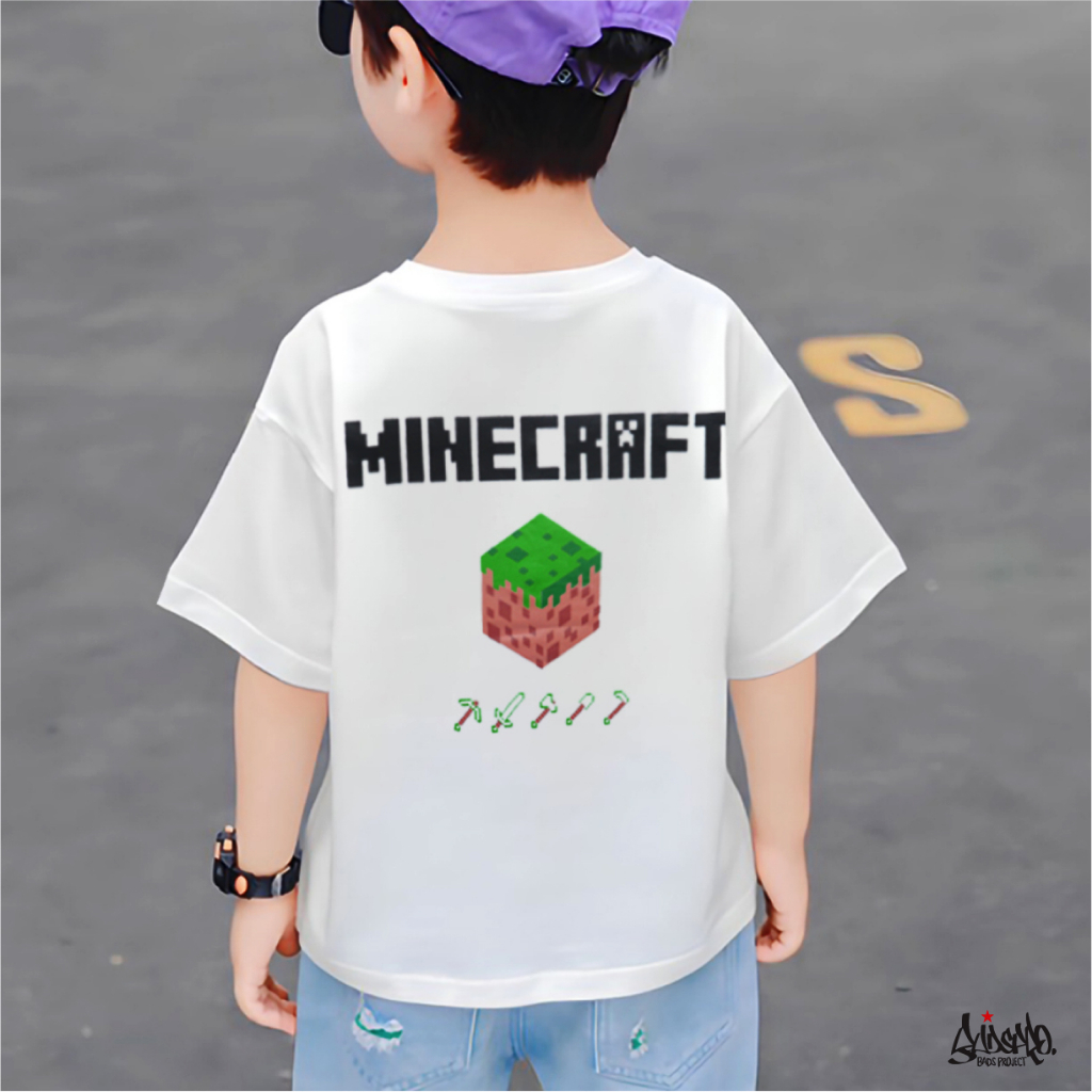 9.9 SALE ® เสื้อยืดเด็ก Oversize อายุ 4-9 ปี รุ่น Mine Creeper สีดำ ขาว ผู้ชาย Kols