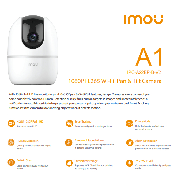 IMOU (A1 3MP/5MP , A2 3MP/5MP ,  Ranger2C 3MP/5MP , Rex 2D 3MP/5MP , Cue2)  H265 Full HD ภายในเท่านั้น