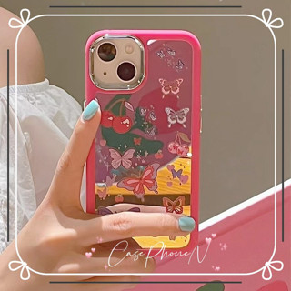 🔥ขาย🔥เคสไอโฟน iphone 11 14 Pro Max สีชมพู ผีเสื้อตัวเล็ก เชอร์รี่ แบบกระจก รุ่นโซ่ iphone 12 13 Pro Case for iPhone