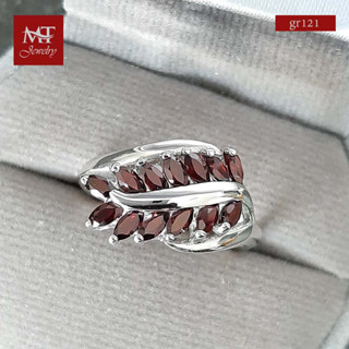 MT แหวนพลอยแท้ โกเมน ดีไซน์ ใบมะกอก ตัวเรือนเงินแท้ชุบทองคำขาว Natural Garnet Olive Leaf 925 Sterling Silver Ring (gr121) ไซส์ : 55, 57, 60 MT Jewelry (มณีธารา)