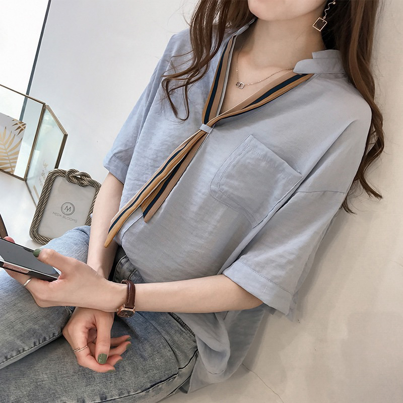🐥พร้อมส่ง 24 ชม ไซส์ M-4XL 🐥เสื้อเชิ้ตแขนห้าส่วน ทรงหลวม ใส่ได้ทั้งเที่ยว และทำงาน ใส่สบาย ชุดสําหรับผู้หญิง