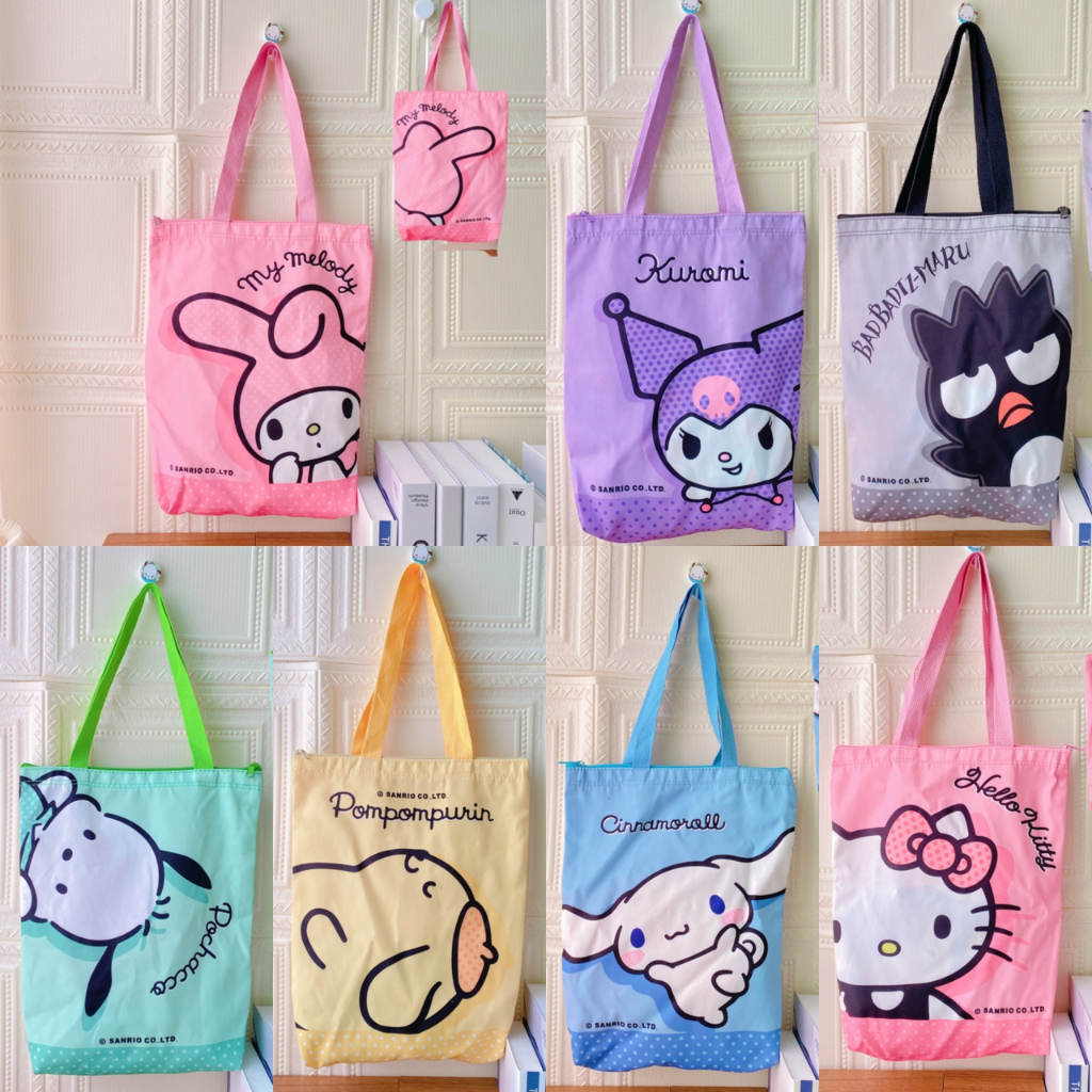 พร้อมส่ง💕 กระเป๋าผ้า ลายการ์ตูน มีซิป น่ารัก tote bag