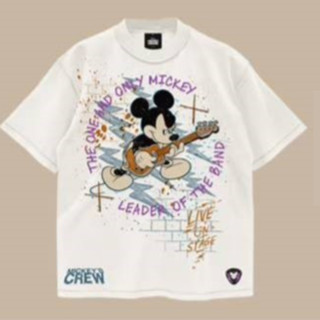 Power 7 Shop เสื้อยืดการ์ตูน ลาย MICKEY MOUSE ลิขสิทธ์แท้ DISNEY งานวินเทจ เย็บกลับตะเข็บ ฟอกเฟด-สีขาว  (MPX-003)