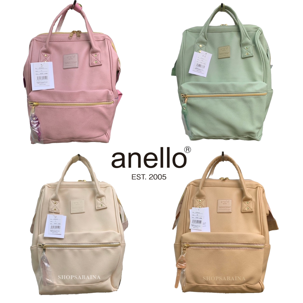 Anelloแท้100% PU leather Backpack กระเป๋าเป้สะพายหลัง รุ่นหนัง PU โทนสีพาสเทล