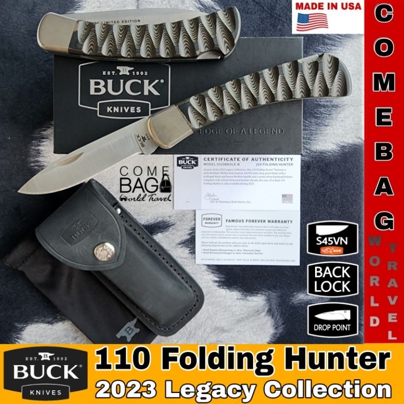 มีดBUCK110 Folding Hunter, Black/Brown Richlite 2023 Legacy Collection รุ่นLimited  ใบมีด S45VN ของแท้ ผลิตอเมริกา