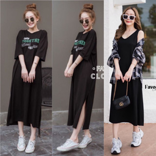 Favorite​ clothing Set เดรสผ้ายืดแขนกุดคอวี งานผ้ายืดเนื้อดีใส่สบายทรงสวย มาพร้อมเสื้อคลุมลายสก็อตแขนยาว CARDIGAN_NISTA