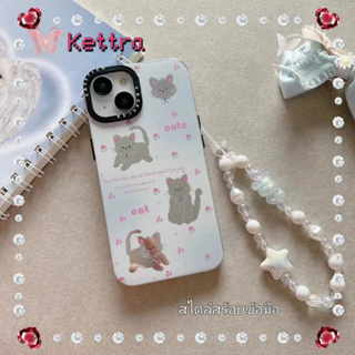 💜Kettra💜ป้องกันการหล่น ขอบเต็ม สไตล์สร้อยข้อมือ iPhone 11 14 pro max การ์ตูน เส้นขอบโปร่งใส หวานสวยcase for iPhone 12 13