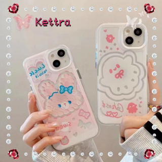 💜Kettra💜ป้องกันการหล่น ขอบเต็ม iPhone 11 14 pro max การ์ตูน กระต่าย รุ่นคู่ เส้นขอบโปร่งใส สีชมพู case for iPhone 12 13