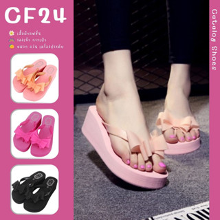 ꕥCatalog shoesꕥ รองเท้าแตะแบบหูหนีบ พื้นโฟม ส้นตึก สายคาดแต่งโบว์ มี 3 สี เบอร์ 36-40