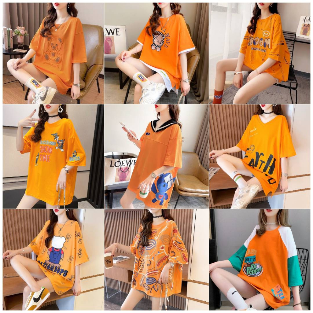 เสื้อแขนสั้นโทนสีส้ม Oversize (อก 48 นิ้ว) รวมแบบรวมลาย ผ้าคอตตอล สินค้าพร้อมส่งในไทย A01