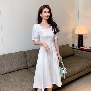 เดรสเจ้าหญิง กระโปรงทรงเอยาว ชุดเกาหลี คอเหลี่ยม ชุดราตรี ชุดเซ็กซี่ เสื้อผ้าแฟชั่นผู้หญิง กระโปรง ชุดเดรสออกงาน