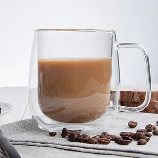 แก้วน้ำ มีหูจับ แก้วสองชั้น สำหรับใส่เครื่องดื่ม ชา กาแฟ แก้วทรงไข่ แก้วน้ำสีใส แก้วใส่กาแฟร้อน แก้วคาเฟ่ แก้วสวยๆ