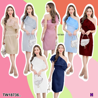 👗Pfashion [ส่งไวมาก🚛] P18736 เดรสระบายเฉียง แขนกุด ..