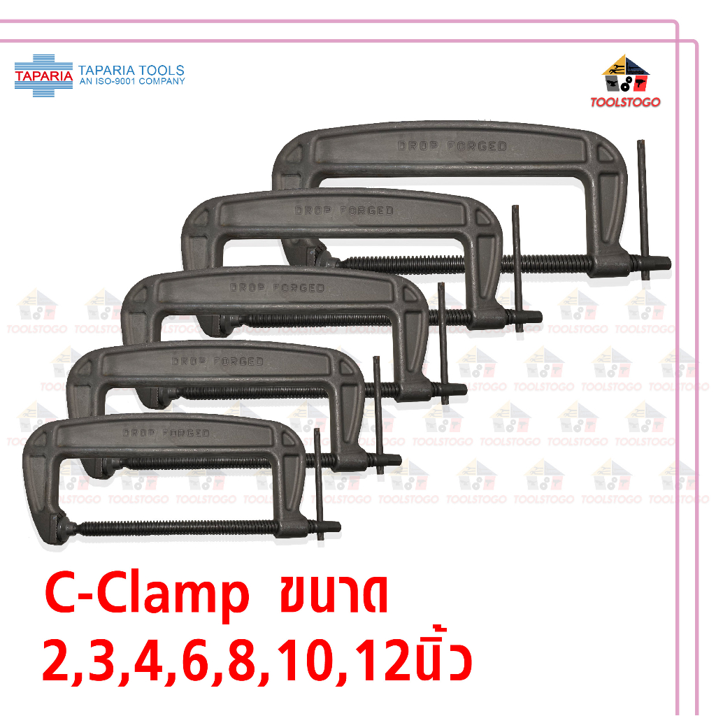 TAPARIA ปากกาตัวซี C- Clamp ใช้งานหนัก เกลียวเป็นแบบสี่เหลี่ยมคางหมู เพื่อเพิ่มแรงจับ เครื่องมือช่าง