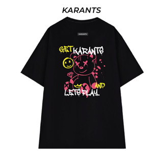 Karants เสื้อยืด Oversize Cotton 100% สีดำ ไม่ยืด ไม่ย้วย ไม่ต้องรีด เสื้อยืดผู้ชาย ผู้หญิง - KR39