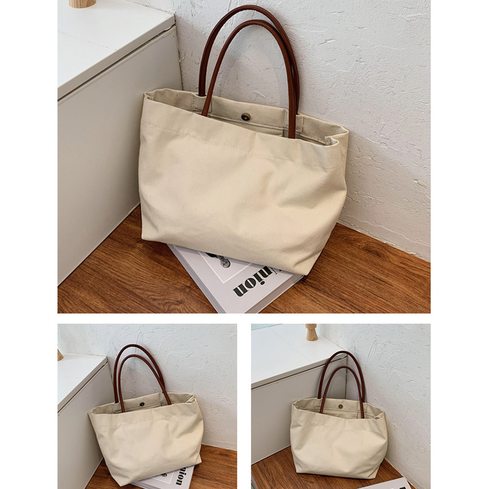 ꕥCatalog Bagꕥ กระเป๋าผ้าสะพายข้างแฟชั่น สีพื้น 2 สี สายกระเป๋าหนัง (04)
