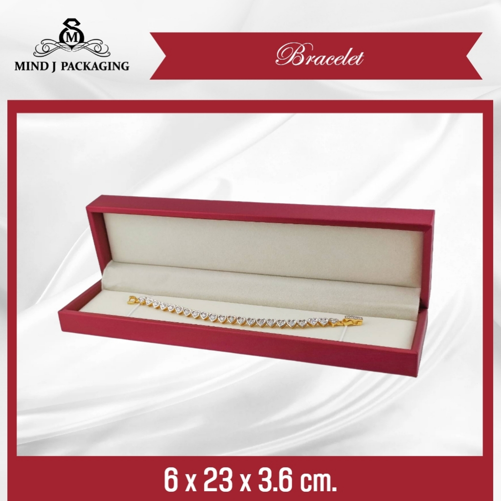 กล่องเครื่องประดับครบเซตสีแดงด้านในสีครีม หนังลายผ้าไหมด้านในกำมะหยี่สีครีม - รูปที่ 4