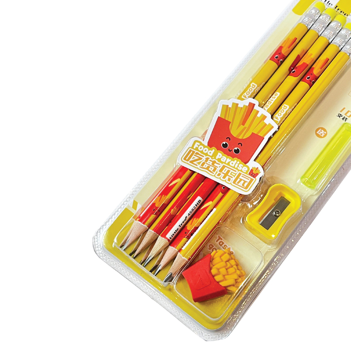 ชุดดินสอไม้ HB 10แท่ง พร้อมยางลบและกบเหลา FAST FOOD LT MC111013-E