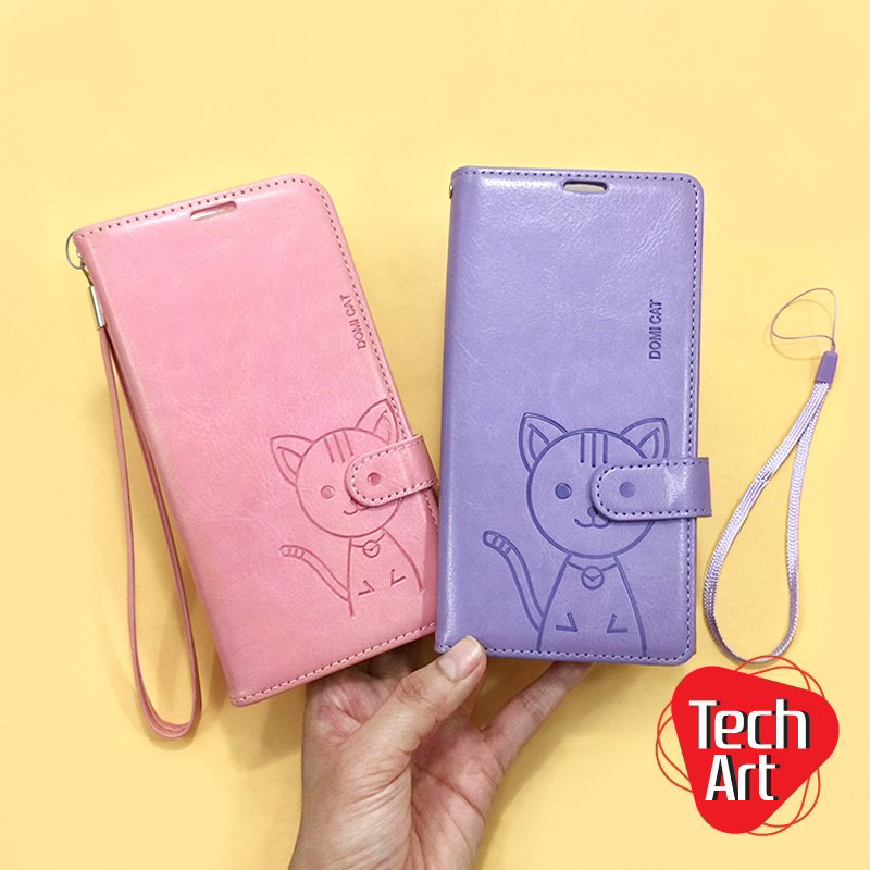Realme C3/C11/C12//C15/C17/C20/C21/C25 c61 c63 เคสหนังเปิด-ปิด โดมิแคท มีฝาปิดหน้าจอกันรอยและกันกระแทกได้อย่างดี